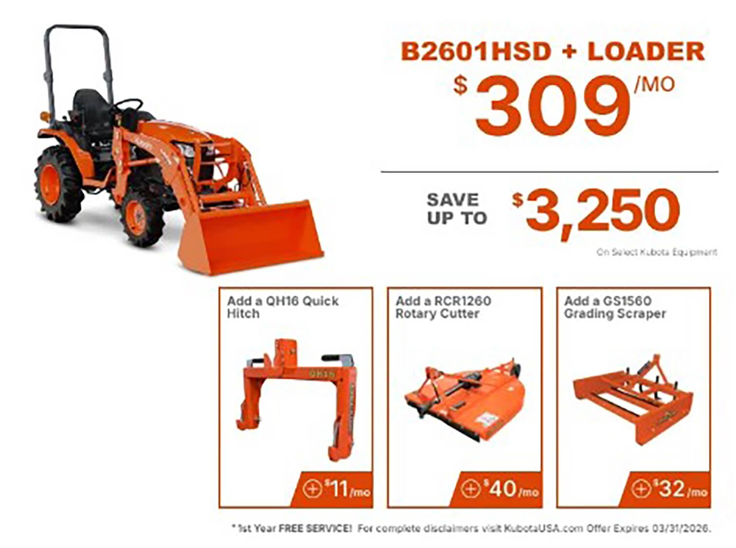 B2601HSD Kubota Tractor Package