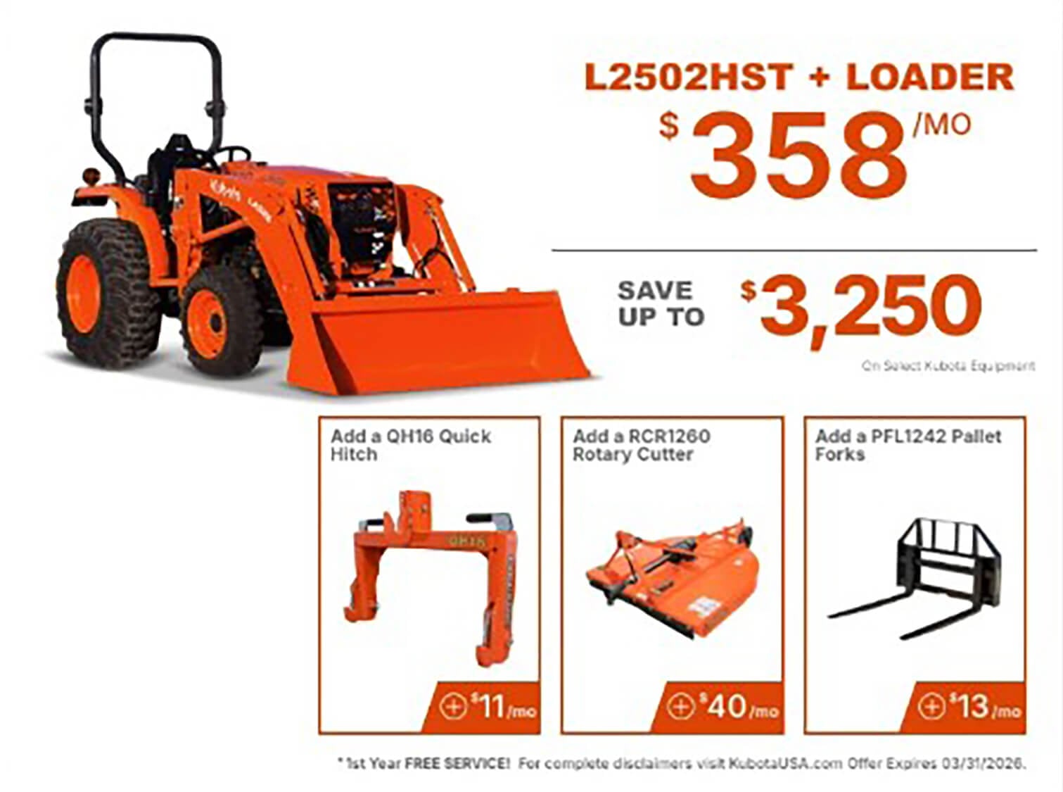 L2502HST Kubota Tractor Package