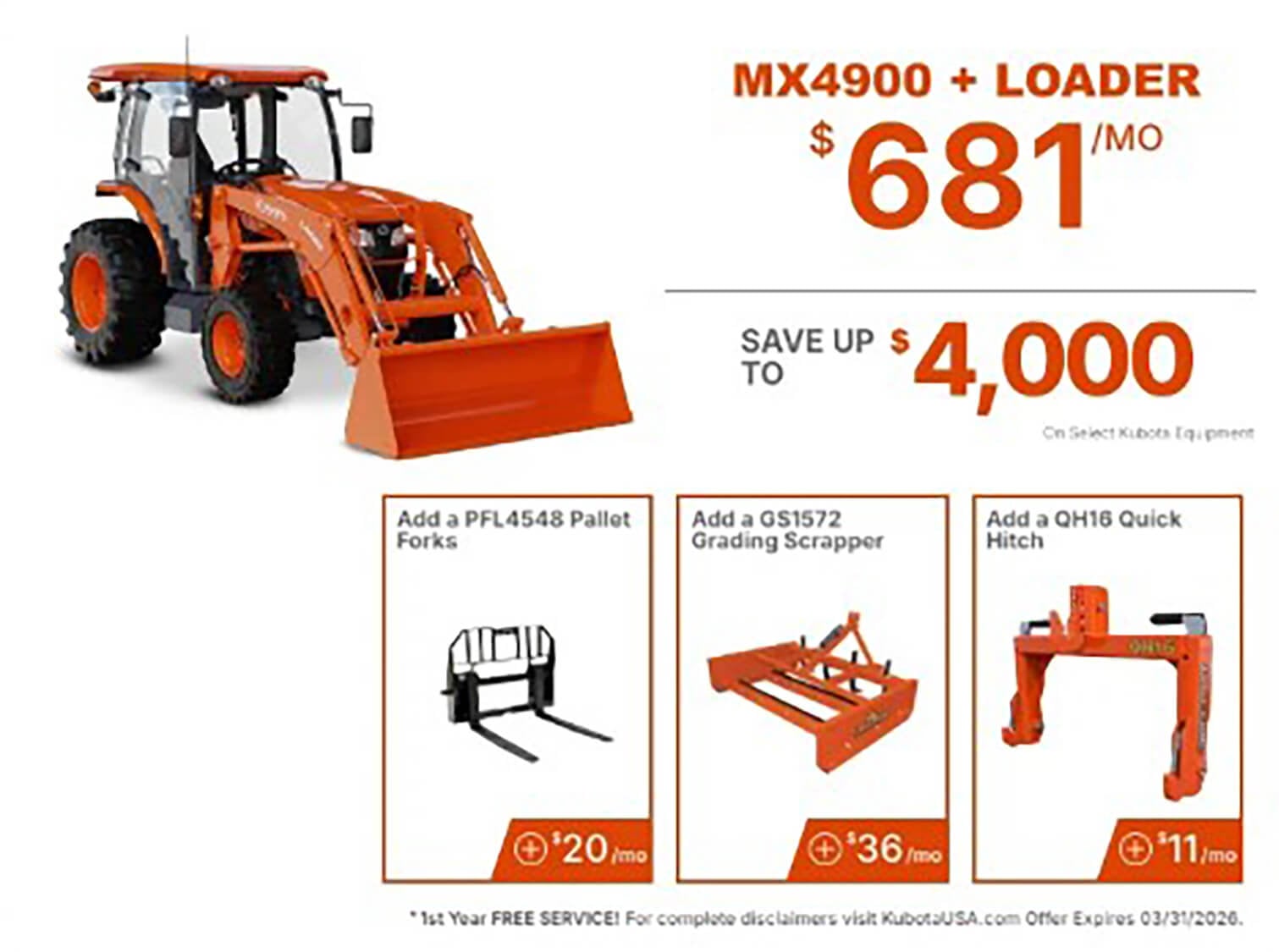 MX4900 Kubota Tractor Package